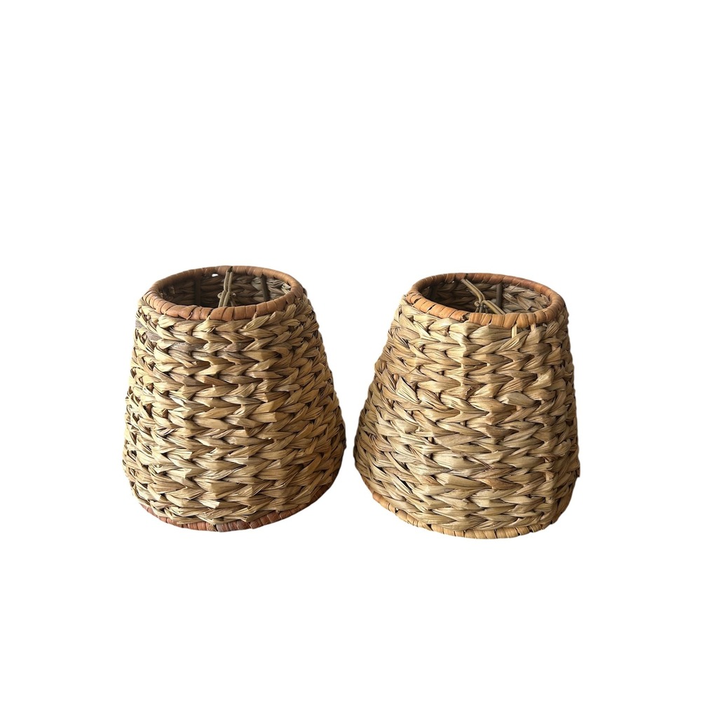 Set of 2 Natural Wicker Seagrass Bohemian Coastal Clip On Lamp Shades